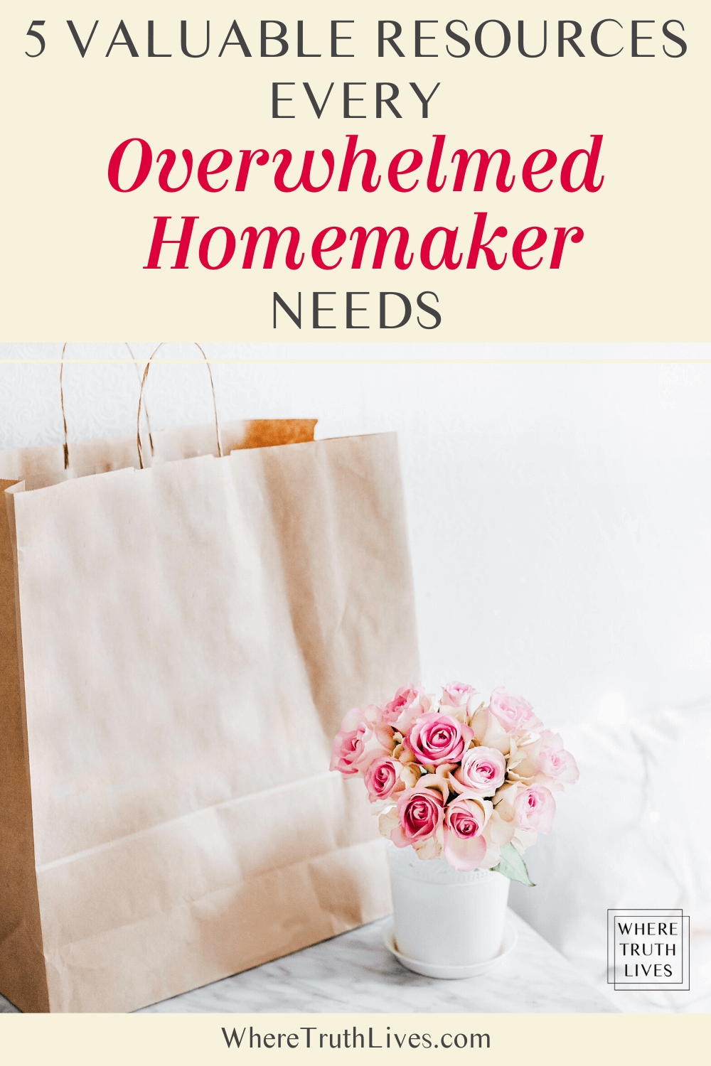 Being a homemaker can be hard, exhausting and even frustrating, but by addressing these key areas, it’s possible to reduce the overwhelm and calm the chaos... | 5 Valuable Resources Every Overwhelmed Homemaker Needs | Where Truth Lives .com | Christian blog post, homemaking, organization, time management, organized