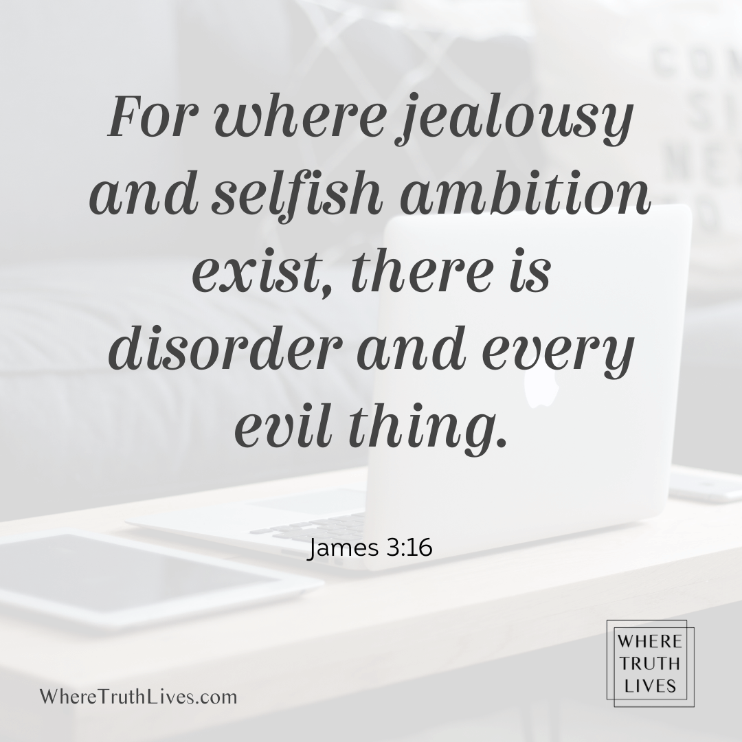 For where jealousy and selfish ambition exist, there is disorder and every evil thing. (James 3:16)