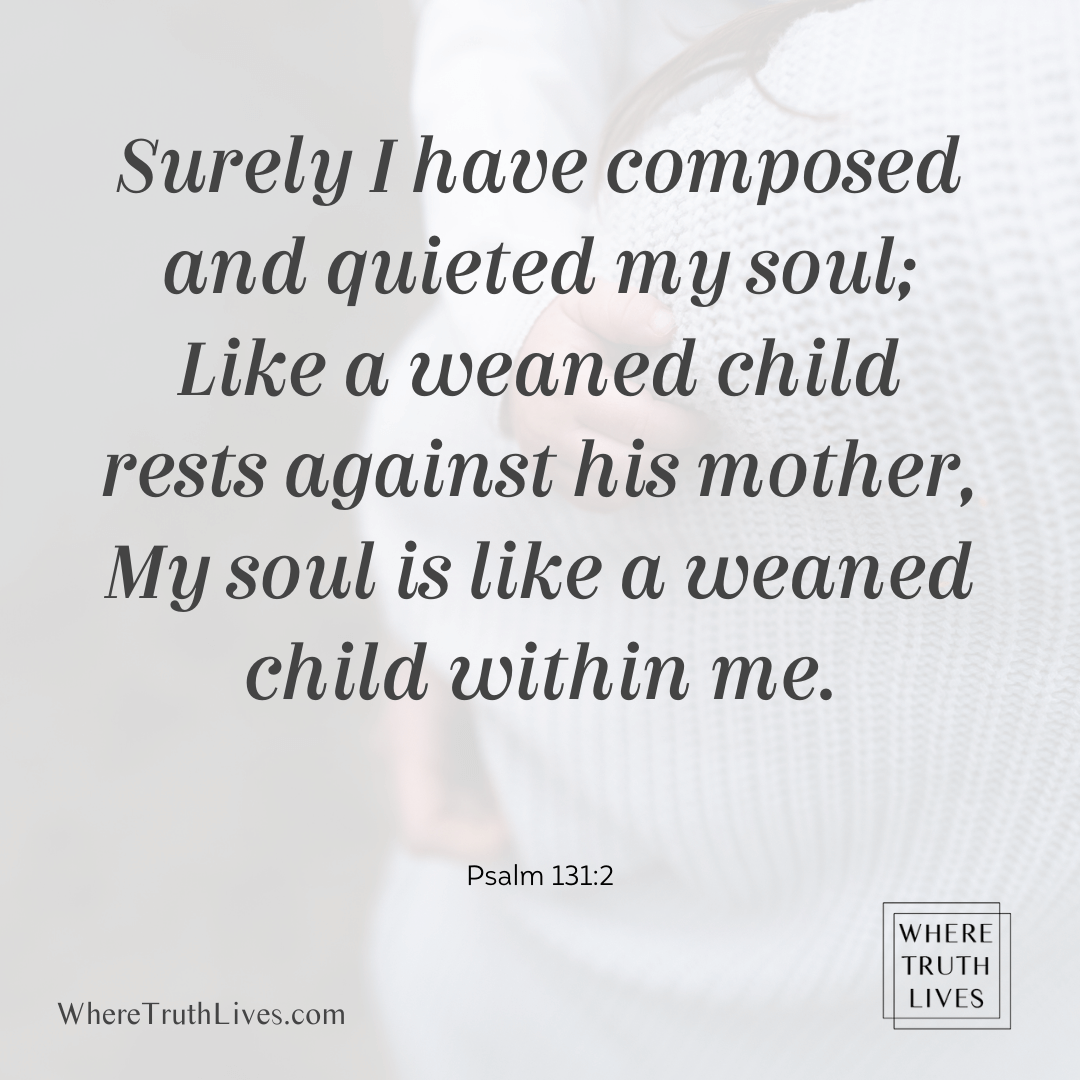 Surely I have composed and quieted my soul; Like a weaned child rests against his mother, My soul is like a weaned child within me. (Psalm 131:2)
